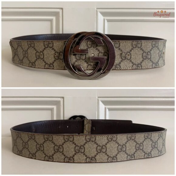 Auth Gucci Dark Brown GG Plus Monogram Interlocking G Buckle Belt Size 85/34 - Picture 5 of 14